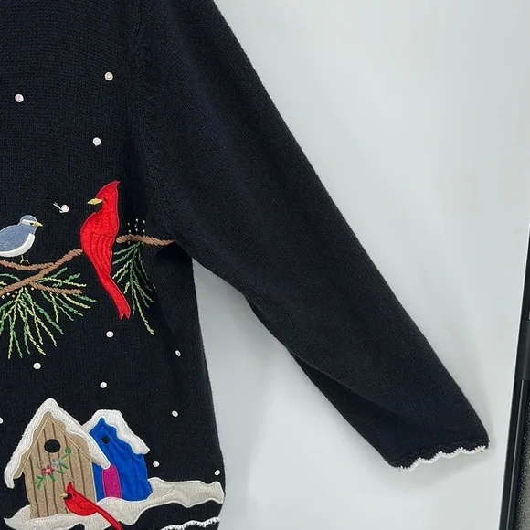 VTG Studio Black Christmas Cardigan with Festive Cardinal Design Sz 1X - Picture 2 of 11